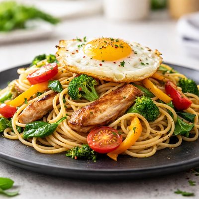 Chicken egg vegetable spaghetti