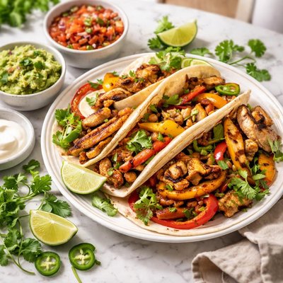 Chicken fajita with guacamole and salsa