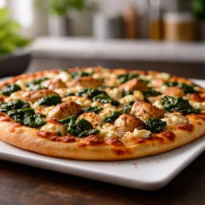 Chicken feta spinach pizza