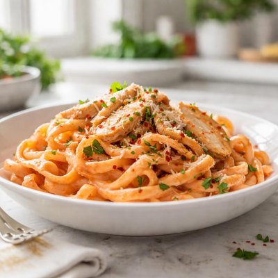 Chicken fettuccine pink pasta