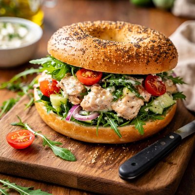 Chicken greek yoghurt rocket bagle