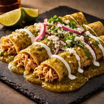 Chicken in green enchiladas sauce