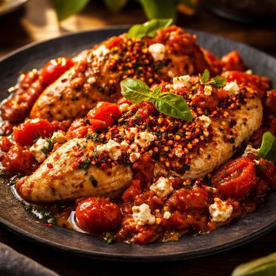 Chicken in tomato and feta sauce