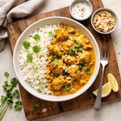 Chicken korma with rice