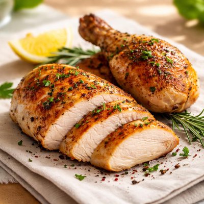 Chicken leg and half a chicjen breast