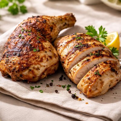 Chicken leg and half a chicken breast