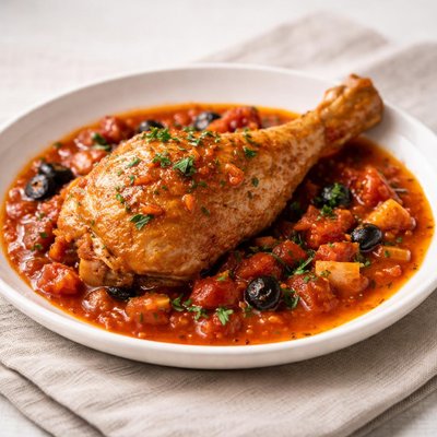 Chicken leg in tomato sauce