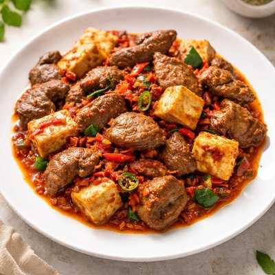 Chicken liver and tofu in sambal