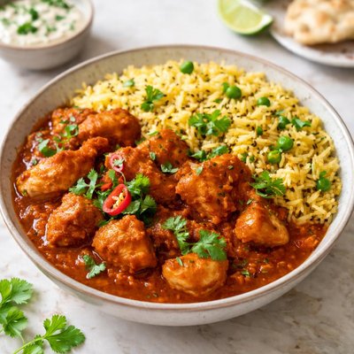 Chicken madras and pilau rice