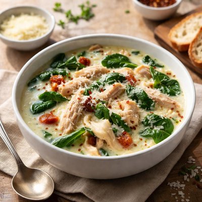 Chicken mozzarella spinach soup
