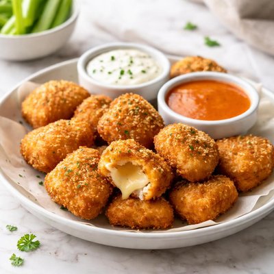 Chicken nuggets with cheese and buffalo sauce