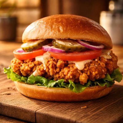 Chicken on gormet bun
