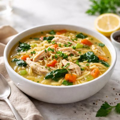 Chicken orzo soup in bone broth