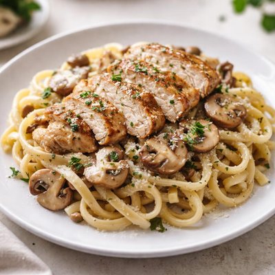 Chicken pasta with mushroom sauce