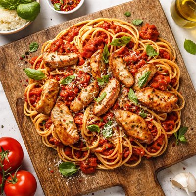 Chicken pasta with tomato based sauce