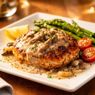 Chicken patty with sauce