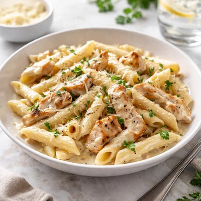 Chicken penne pasta with alfredo sauce
