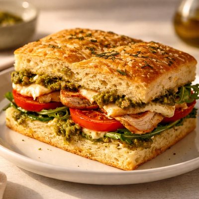 Chicken pesto focaccia
