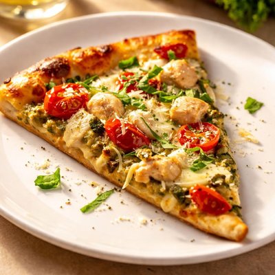 Chicken pesto pizza slice venezias