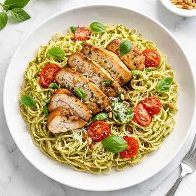 Chicken pesto with angel hair