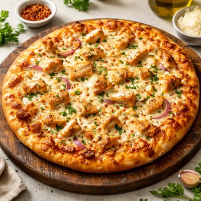 Chicken pizza extra cheese