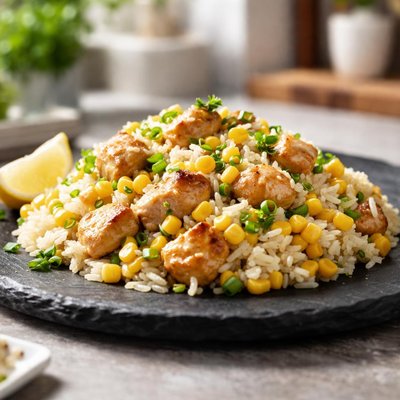 Chicken rice and sweetcorn