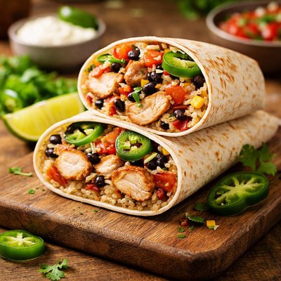 Chicken rice beans jalapeno wrap