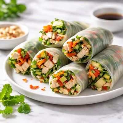 Chicken rice paper rolls