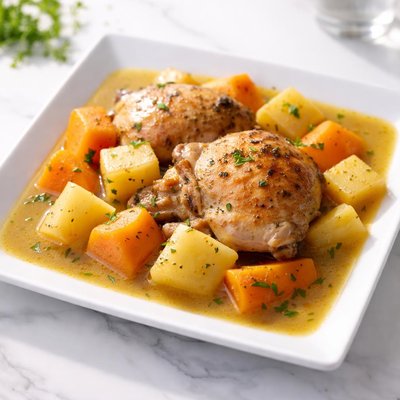 Chicken rutabagas carrots and chicken broth