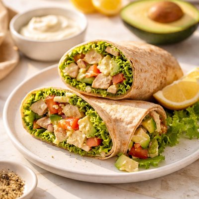 Chicken salad avocado wrap with vegan mayo