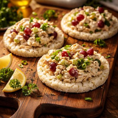 Chicken salad on rice cakes