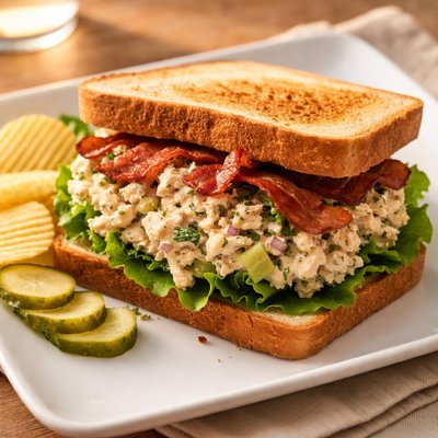 Chicken salad sandwich with bacon