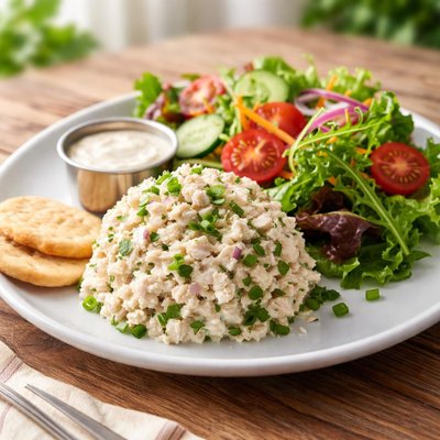 Chicken salad scoop and small salad