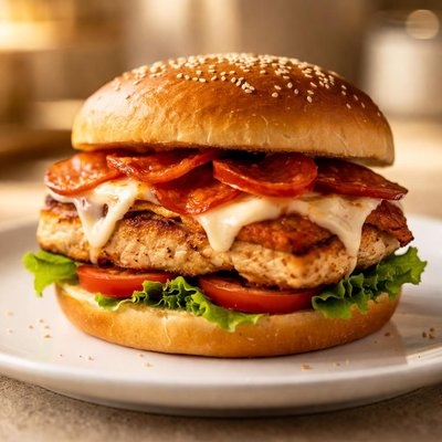Chicken sandwich with pepperoni and cheese