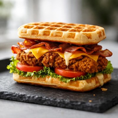 Chicken sandwich with waffle buns