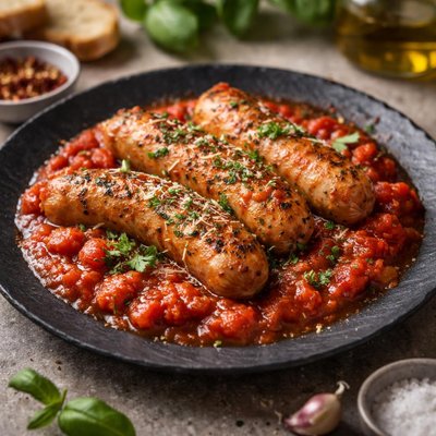 Chicken sausage with tomato sauce