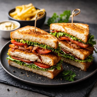 Chicken schnitzel club sandwich