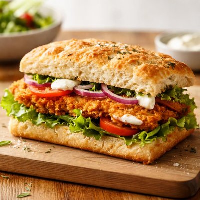 Chicken schnitzel focaccia