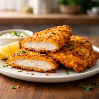 Chicken schnitzel in egg