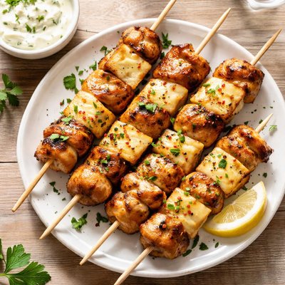 Chicken skewer with cheese