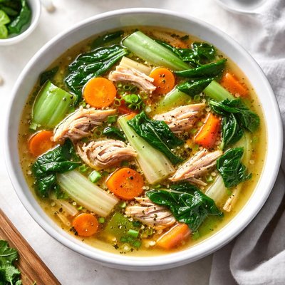 Chicken soup for bok choy and carrots