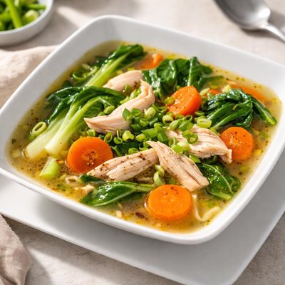 Chicken soup with bok choy and carrots