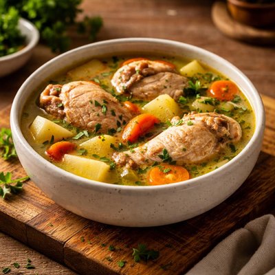 Chicken soup with chicken thighs and potatoes