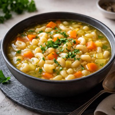 Chicken soup with pasta without meat