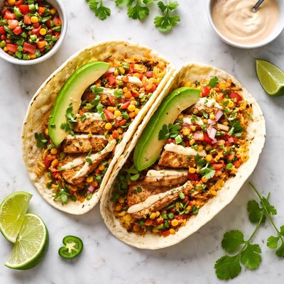 Chicken steak and rice taco