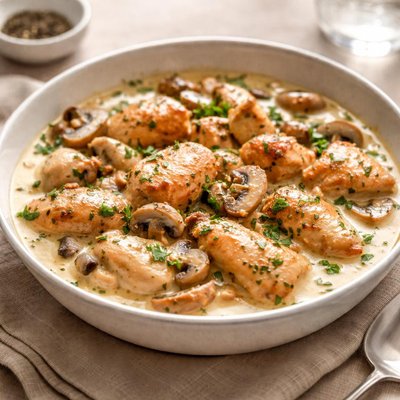 Chicken stew in creamy mushroom sauce