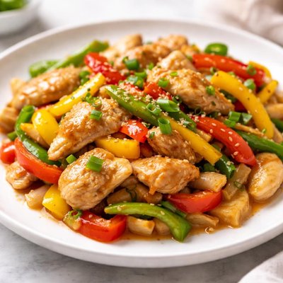 Chicken stir-fry with bell peppers