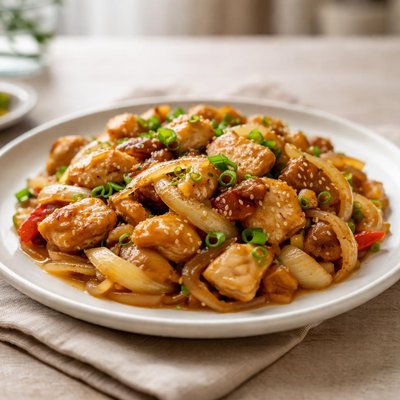 Chicken stir-fry with onions