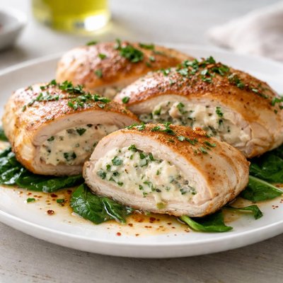 Chicken stuffed with garlicky mascarpone