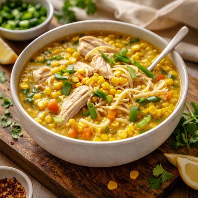 Chicken sweetcorn and noodle soup